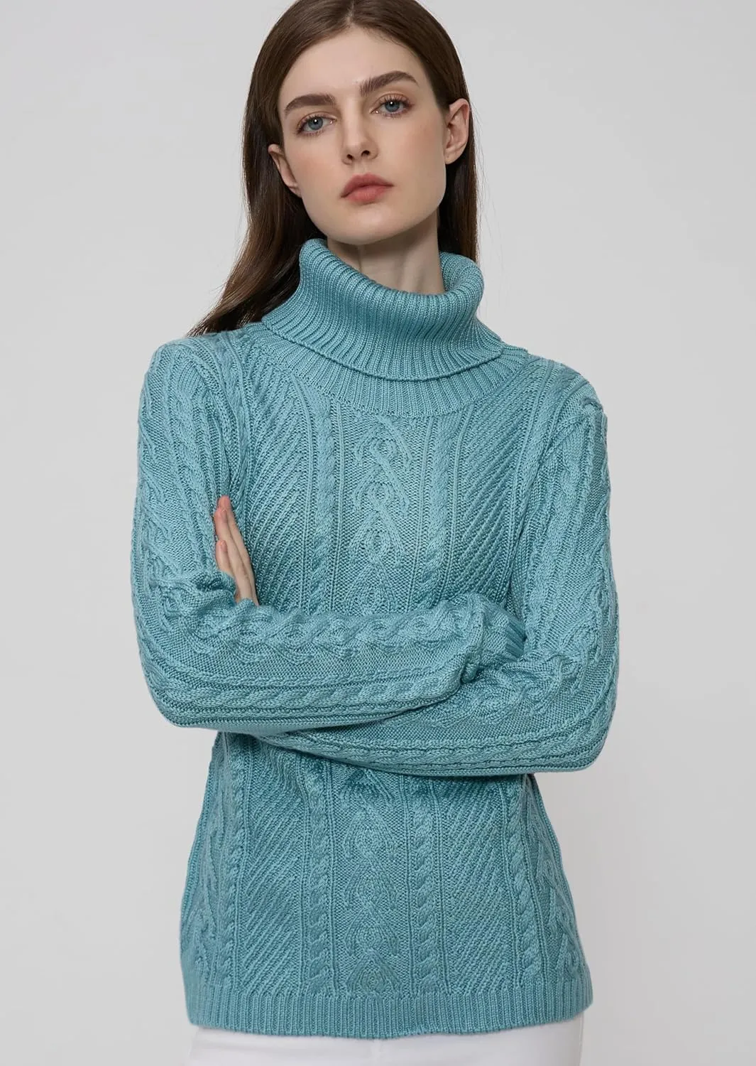 v28 Sweaters for Women Turtleneck Tunic Cable Knit Fall Winter Warm Pullover Fitted Sweater