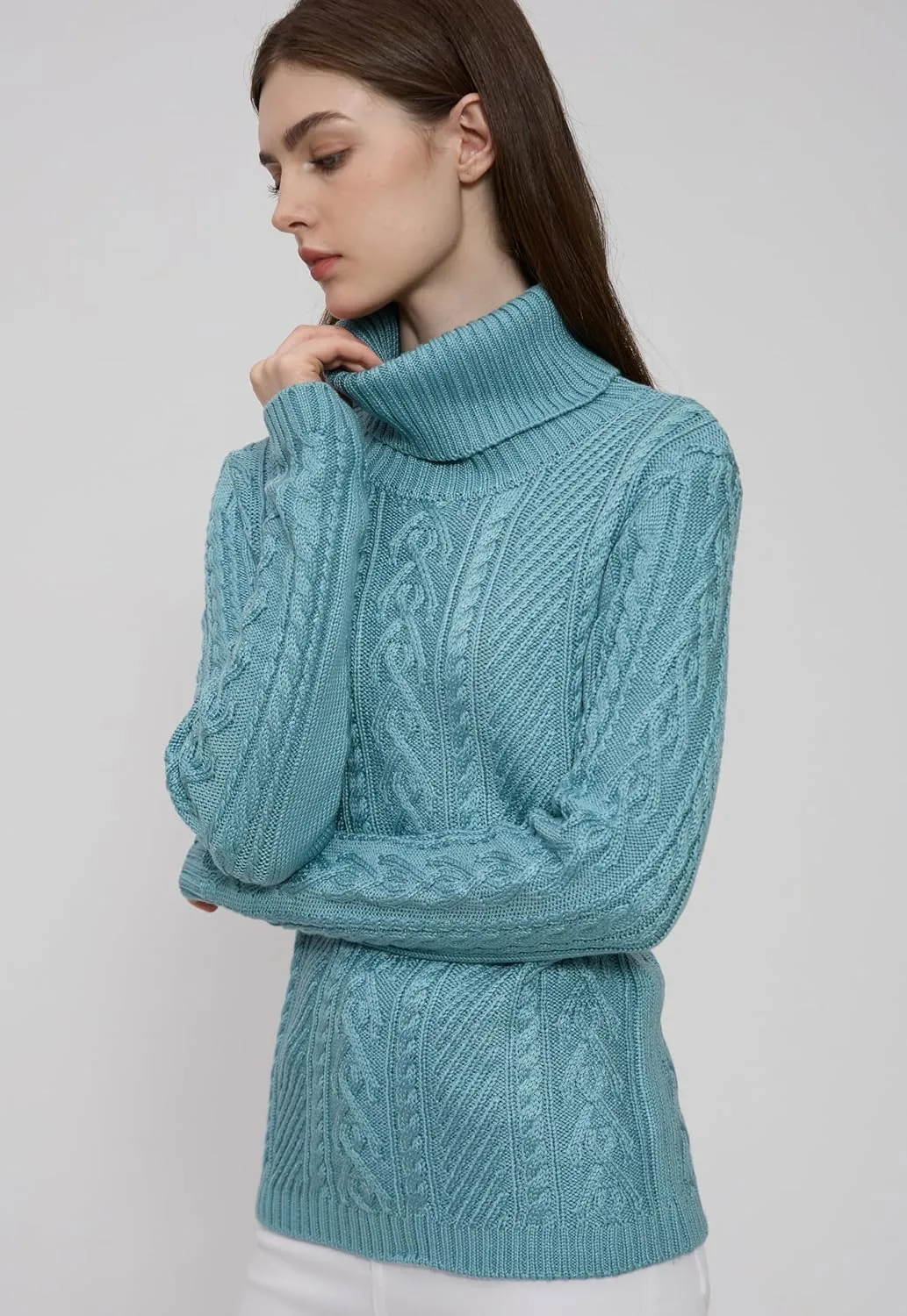 v28 Sweaters for Women Turtleneck Tunic Cable Knit Fall Winter Warm Pullover Fitted Sweater