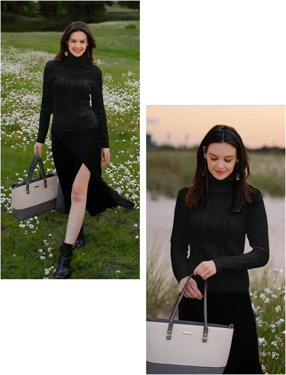 v28 Sweaters for Women Turtleneck Tunic Cable Knit Fall Winter Warm Pullover Fitted Sweater