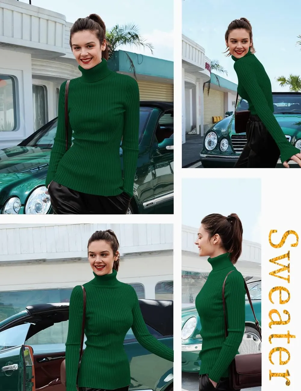 v28 Turtleneck Ribbed Sweaters for Women Cute Sexy Knitted Warm Fitted Sweater