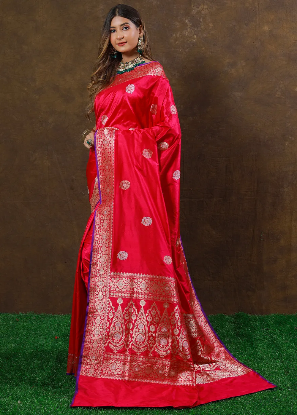Watermelon Pink Hand Woven Pure Katan Silk Saree