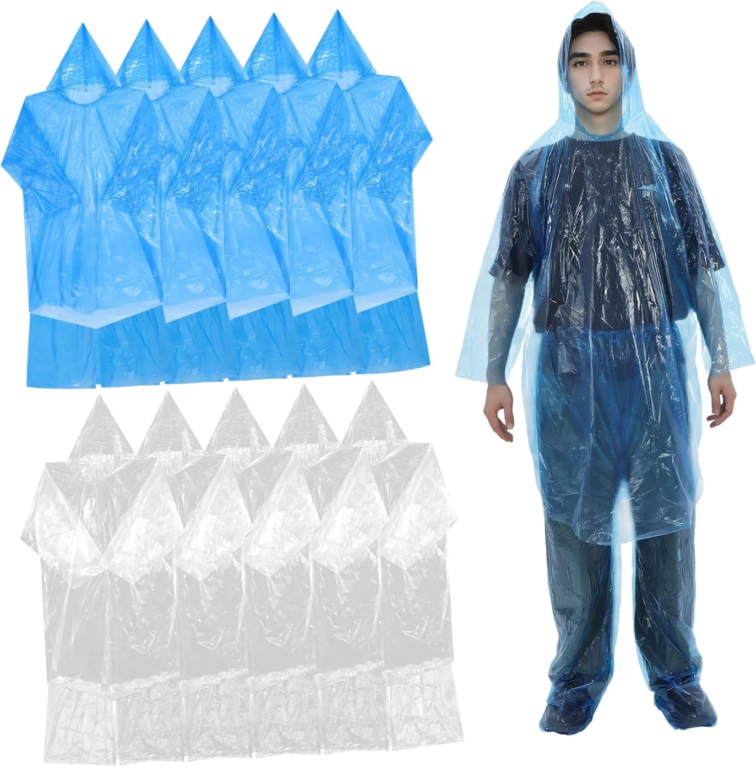 Waterproof Rain Ponchos 10 Sets Adult Rain Coats Men Women Ponchos with Hood Compact for Camping Hiking