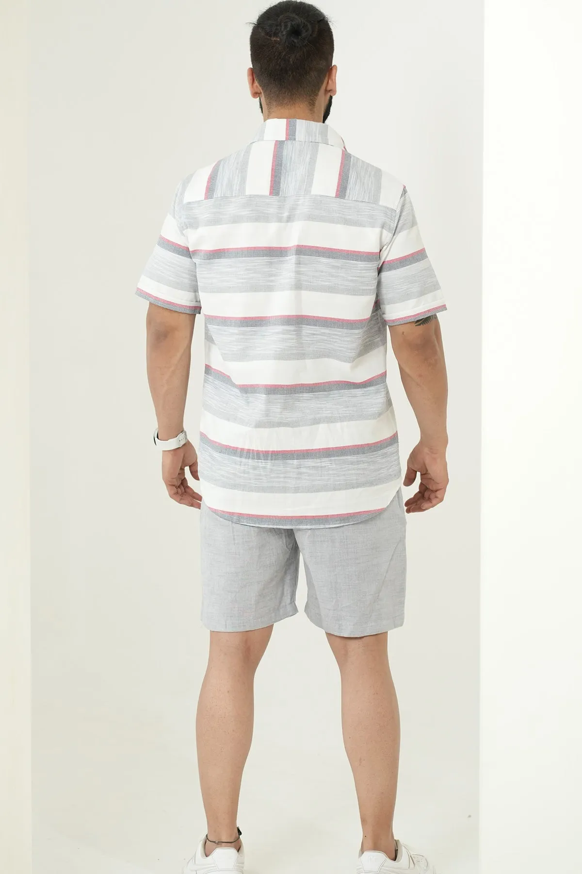 White Shirt with Striped Print, Half Sleeves Cotton | Style Matters