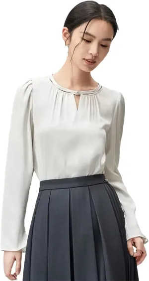 Women Chinese Style Hollow Out Blouse Crewneck Loose Fit Shirts Flare Sleeve Pullover Top