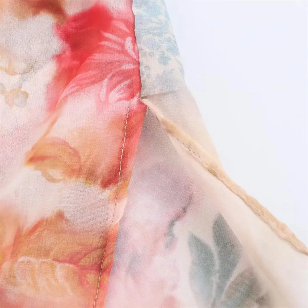 Women European American Style Blouse Bow Decoration Flower Print Shirts Loose Lace Up Top