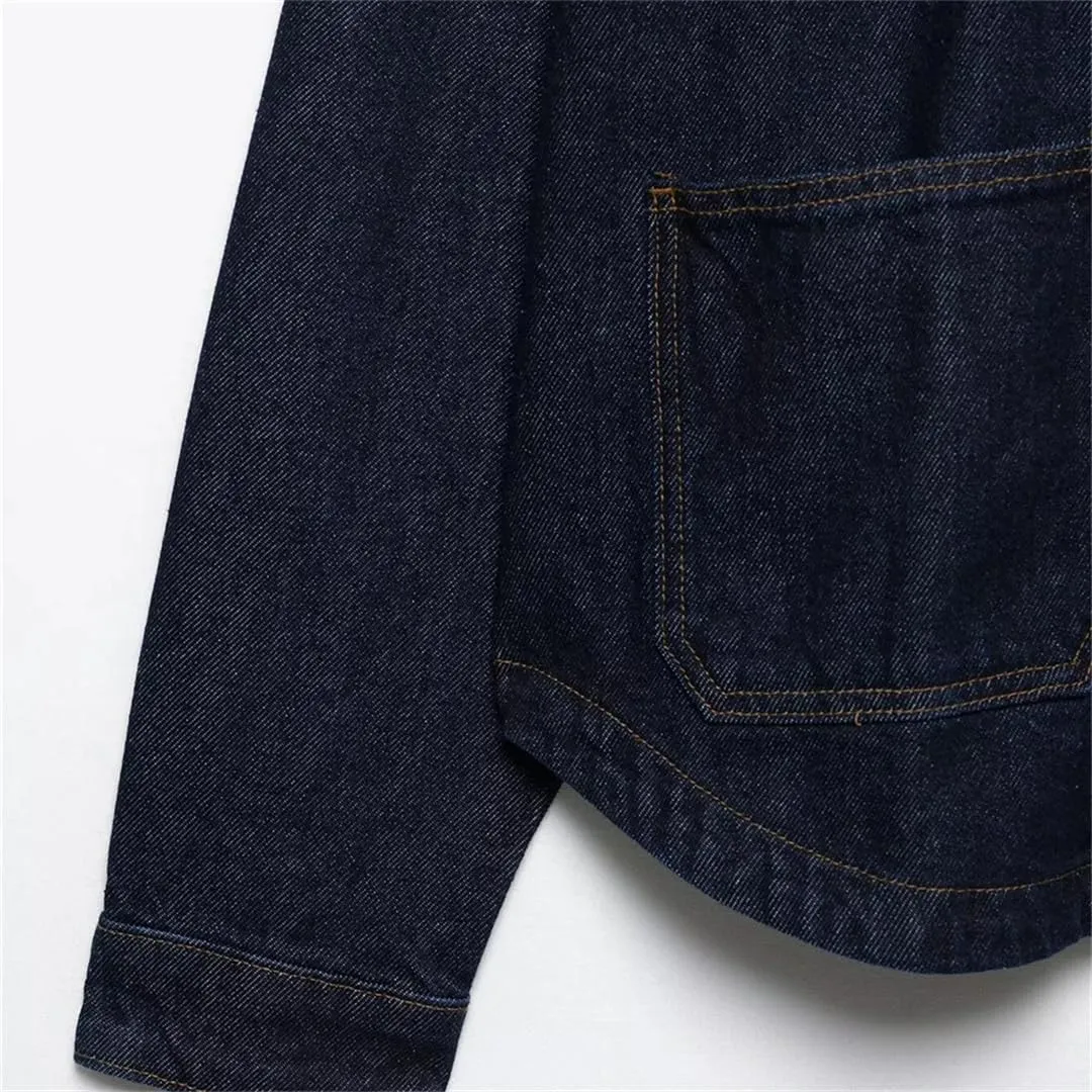 Women Loose Patchwork Pocket Blouse Lapel Long Sleeve Style Spring Jacket Casual Work Top