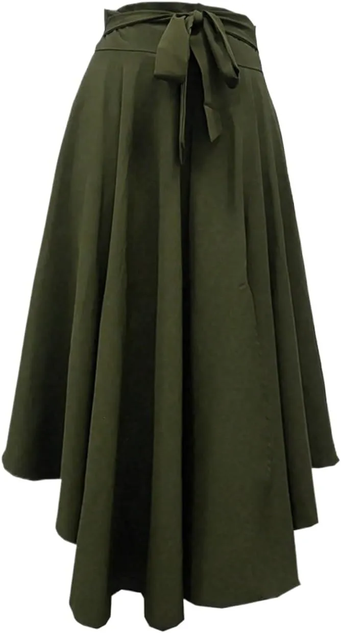 Women's Basic Solid Color Women's Casual Pocket Wrap Elegant Long Skirt Flared Geometric Casual Skirts